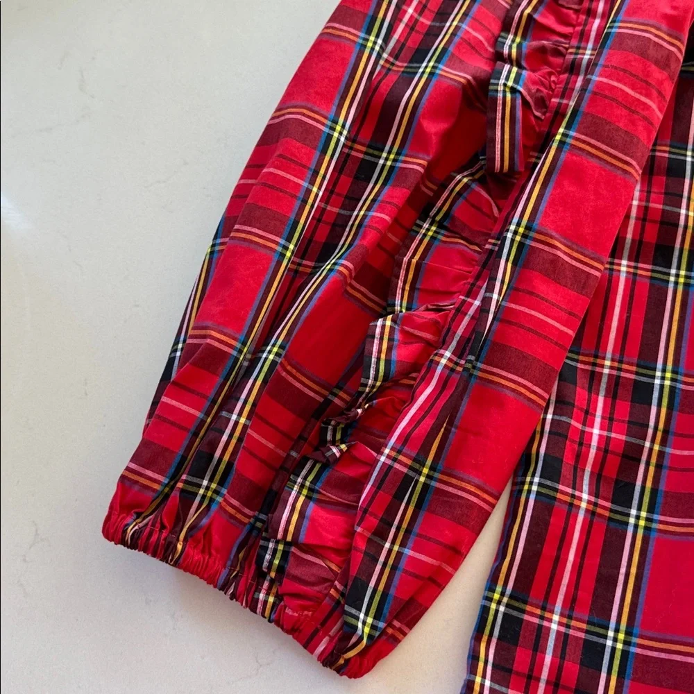 J. Crew Red Plaid Women's ruffle sleeve Blouse Size: M NWOT ✨